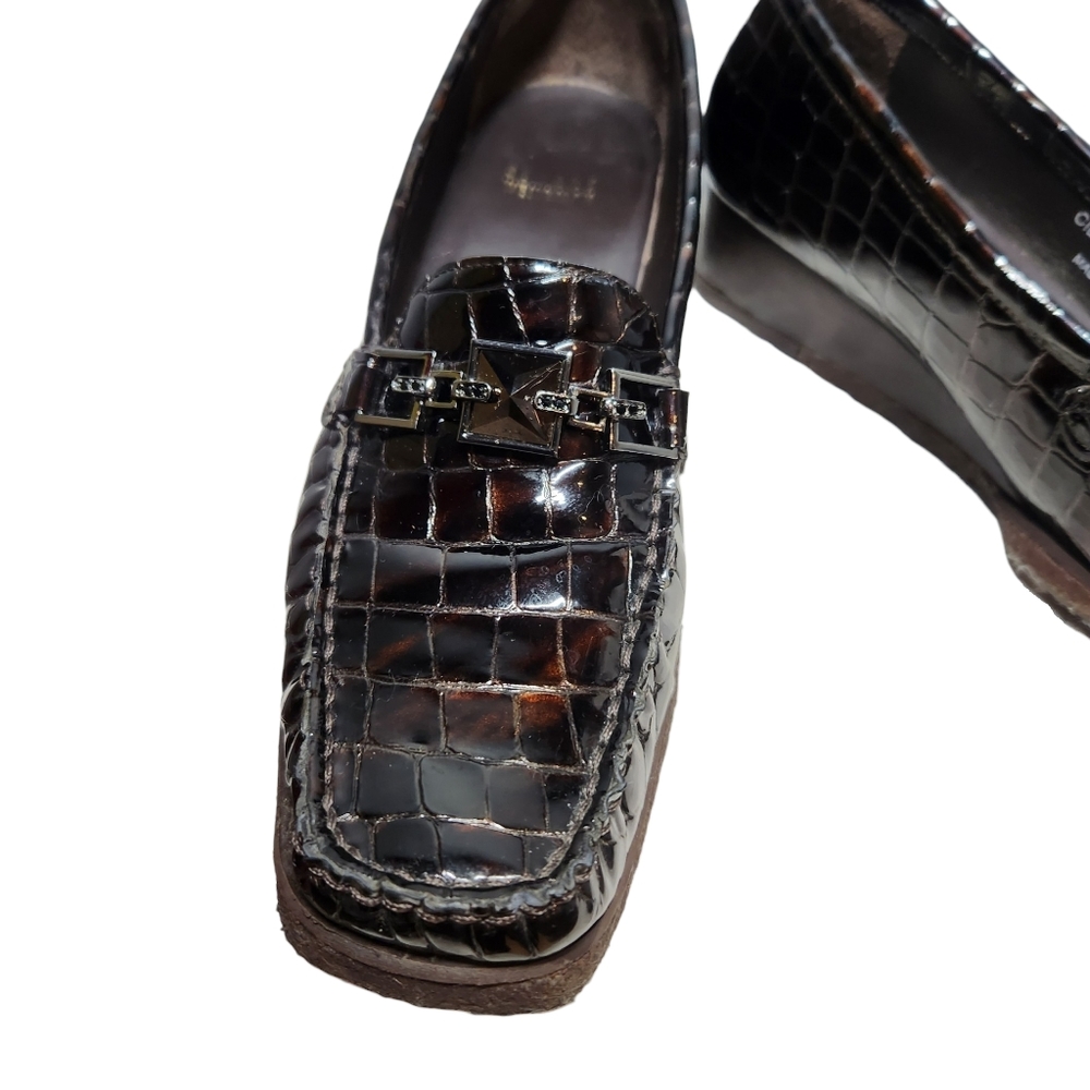 STUART WEITZMAN designer loafer ๐ shoes patented leather croc brown size 8.5 - Picture 4 of 16